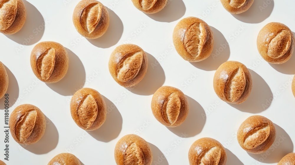 Freshly Baked Bread Loaves Arranged on White Background Freshly Baked Bread Loaves Arranged on White Background