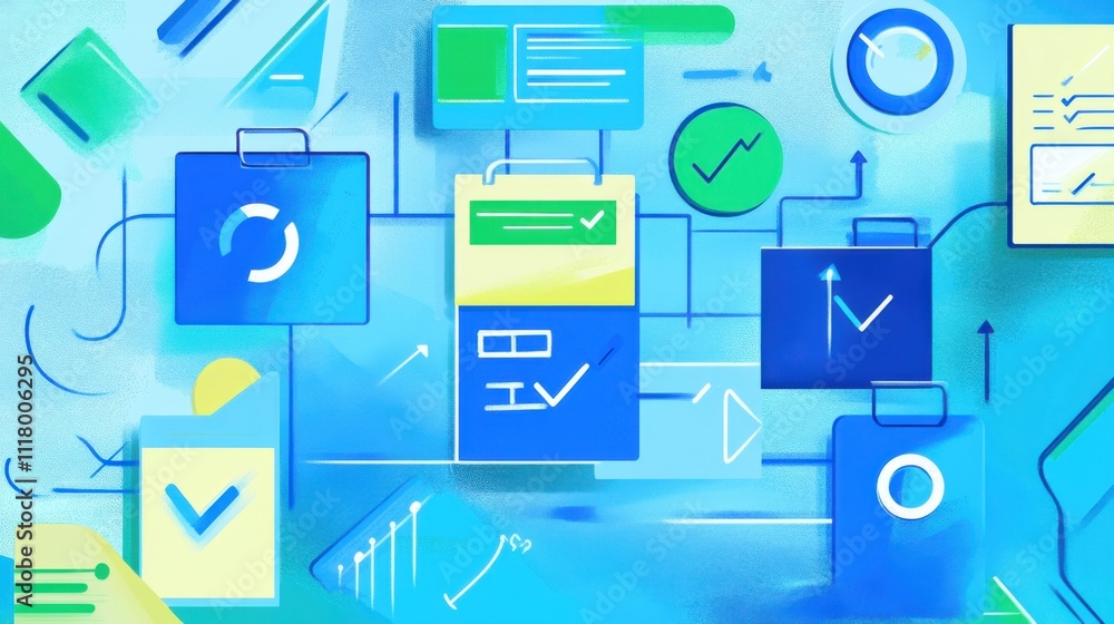 The concept of document approval workflows in blue and green colors The concept of document approval workflows in blue and green colors