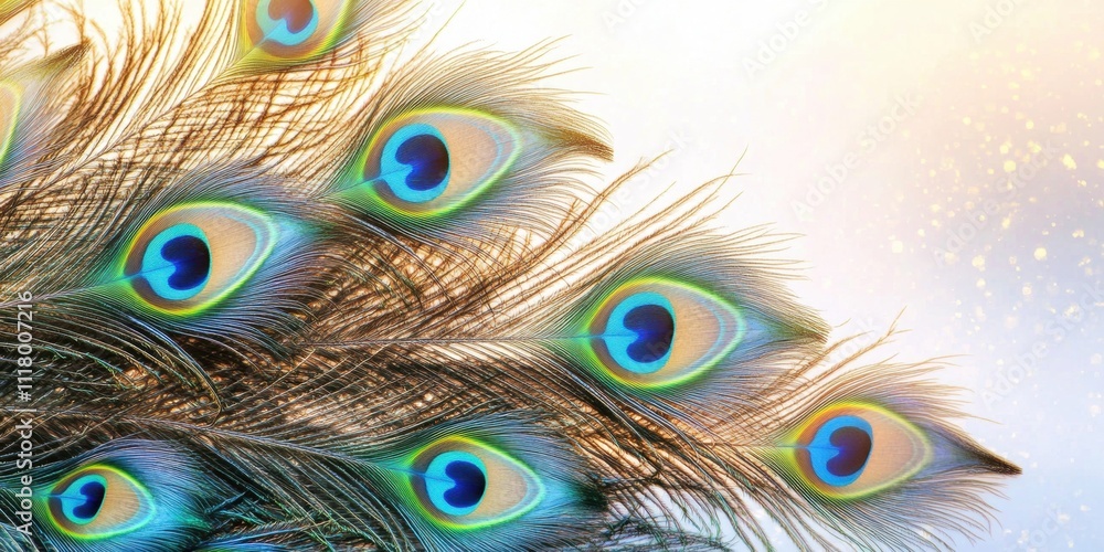 Obraz premium A close-up of vibrant peacock feathers showcasing their colorful patterns.