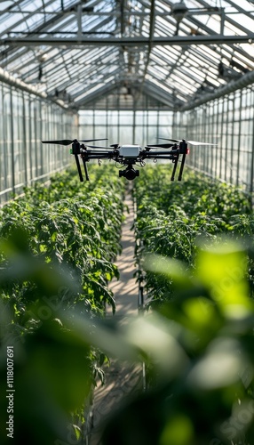 Aerial photography  drone monitoring agricultural productivity in a greenhouse environment photo