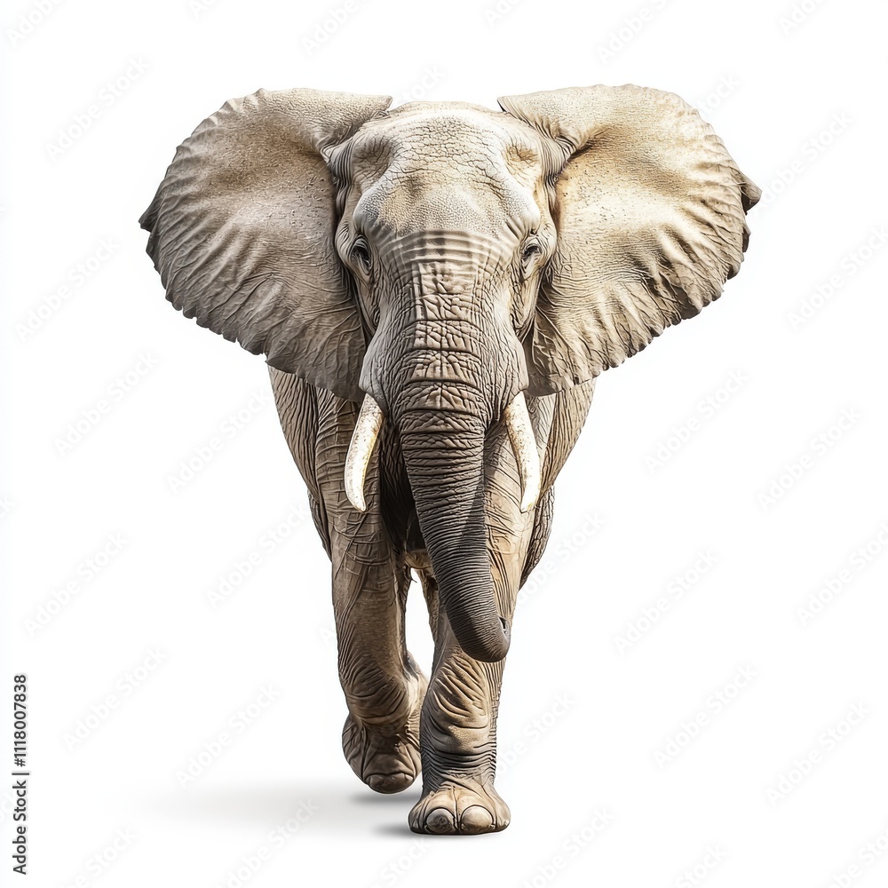 Obraz premium A furious elephant charges toward the camera, depicted in an isolated PNG format with a transparent background, created using generative AI.