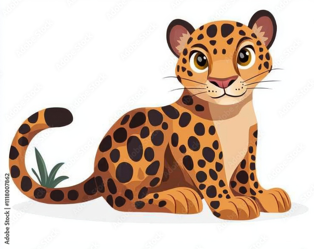 A cheerful illustration of a tropical animal cat, jaguar, and cheetah on a white background, designed for children. A cheerful illustration of a tropical animal cat, jaguar, and cheetah on a white background, designed for children.