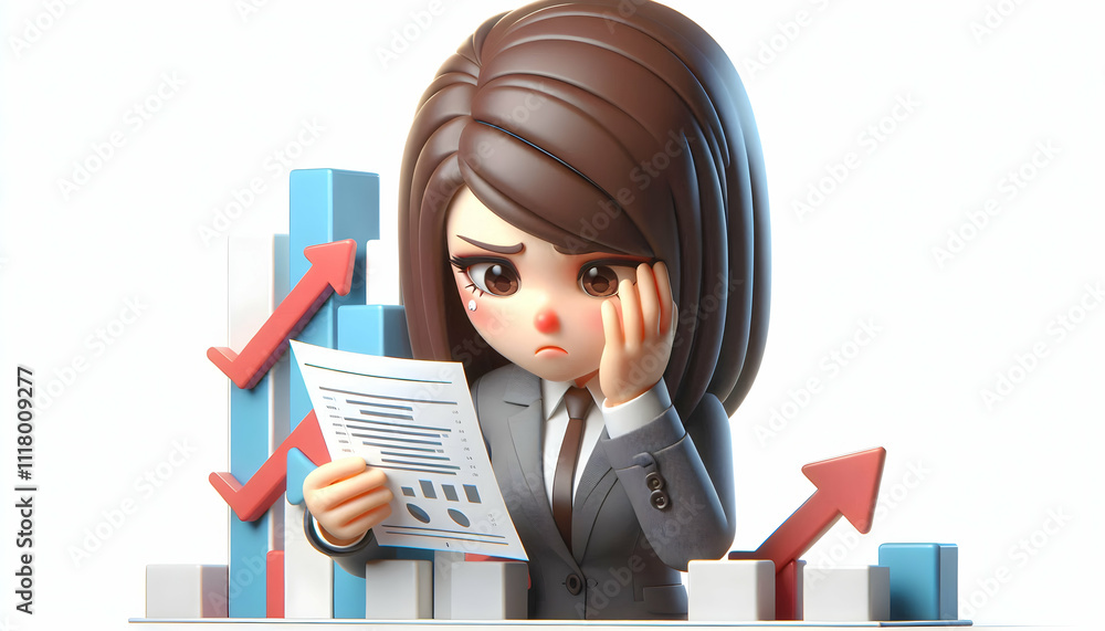 3D Businesswoman feeling frustrated with complex data on plain background copy space concept as A businesswoman feels frustrated while interpreting complex data on a plain background representing chal 3D Businesswoman feeling frustrated with complex data on plain background copy space concept as A businesswoman feels frustrated while interpreting complex data on a plain background representing chal