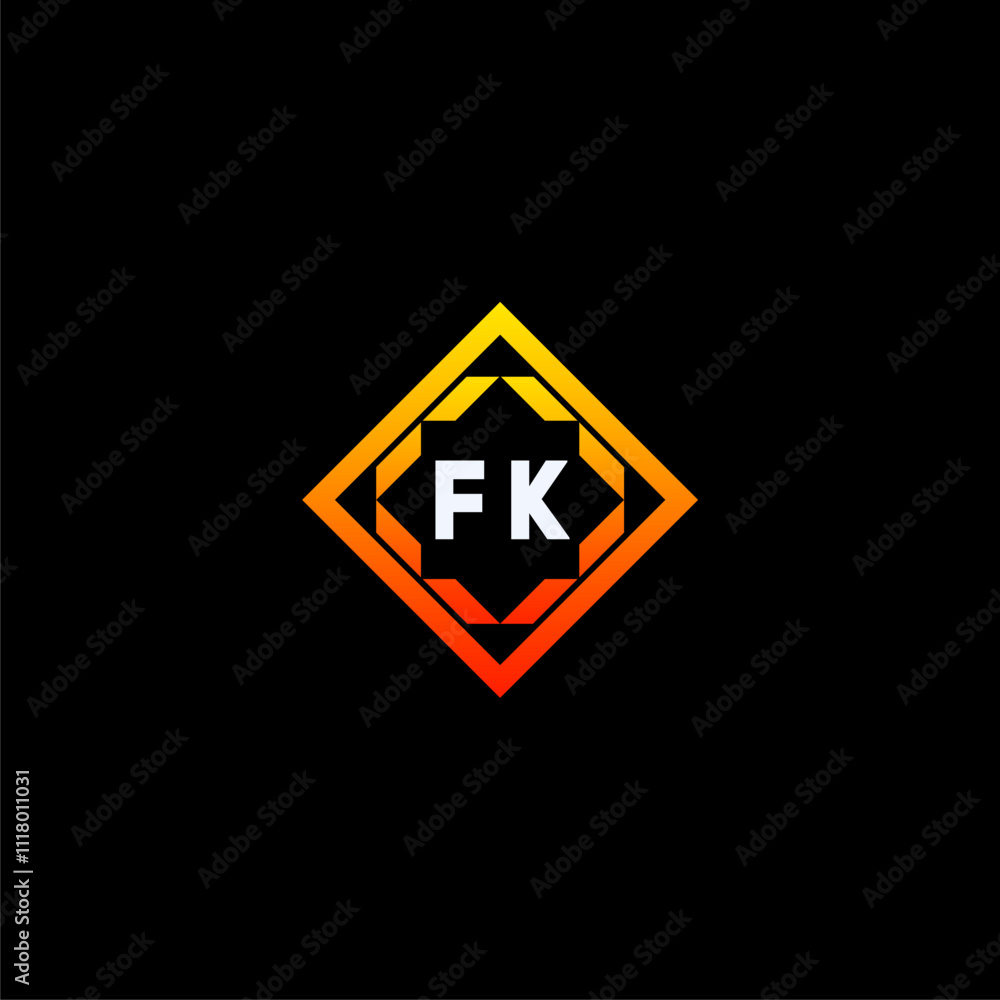 FK initials dynamic geometric logo design features a bold lettering sign in an orange and black color scheme, displayed against a dark background FK initials dynamic geometric logo design features a bold lettering sign in an orange and black color scheme, displayed against a dark background