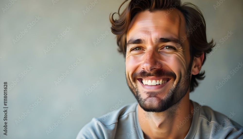 A happy man smiling on a plain background with copy space A happy man smiling on a plain background with copy space
