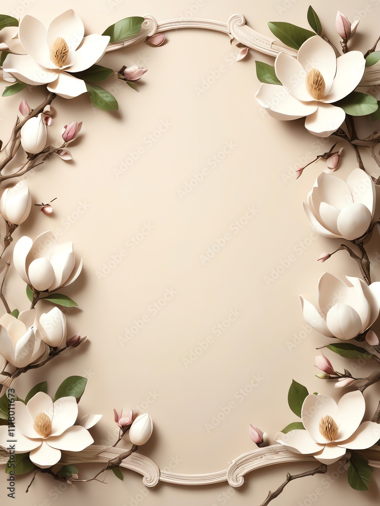 Elegant Magnolia Blossom Frame: A Romantic Floral Design