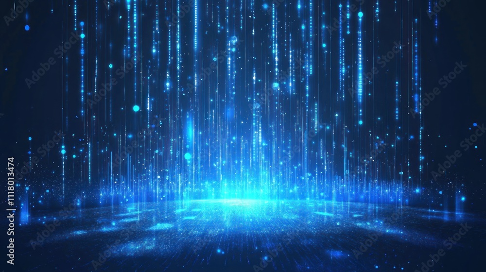 Abstract blue digital rain falling on glowing surface. Abstract blue digital rain falling on glowing surface.
