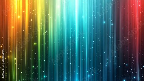 Vibrant rainbow light streaks background with sparkles.