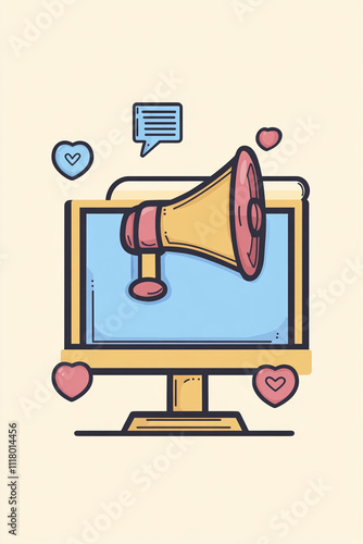 Wallpaper Mural Modern Tech Illustration: Monitor with Megaphone Torontodigital.ca