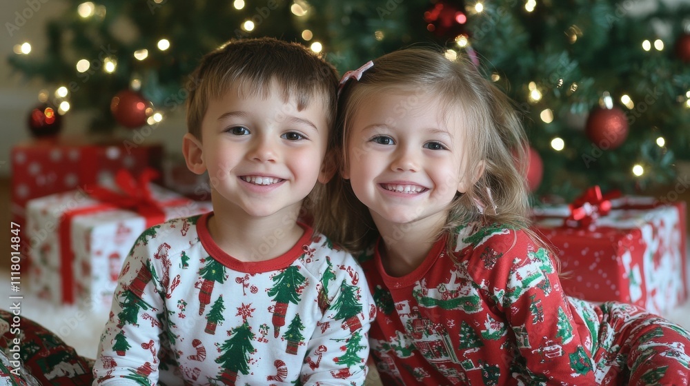 Christmas Twins in Matching Pajamas Christmas Twins in Matching Pajamas