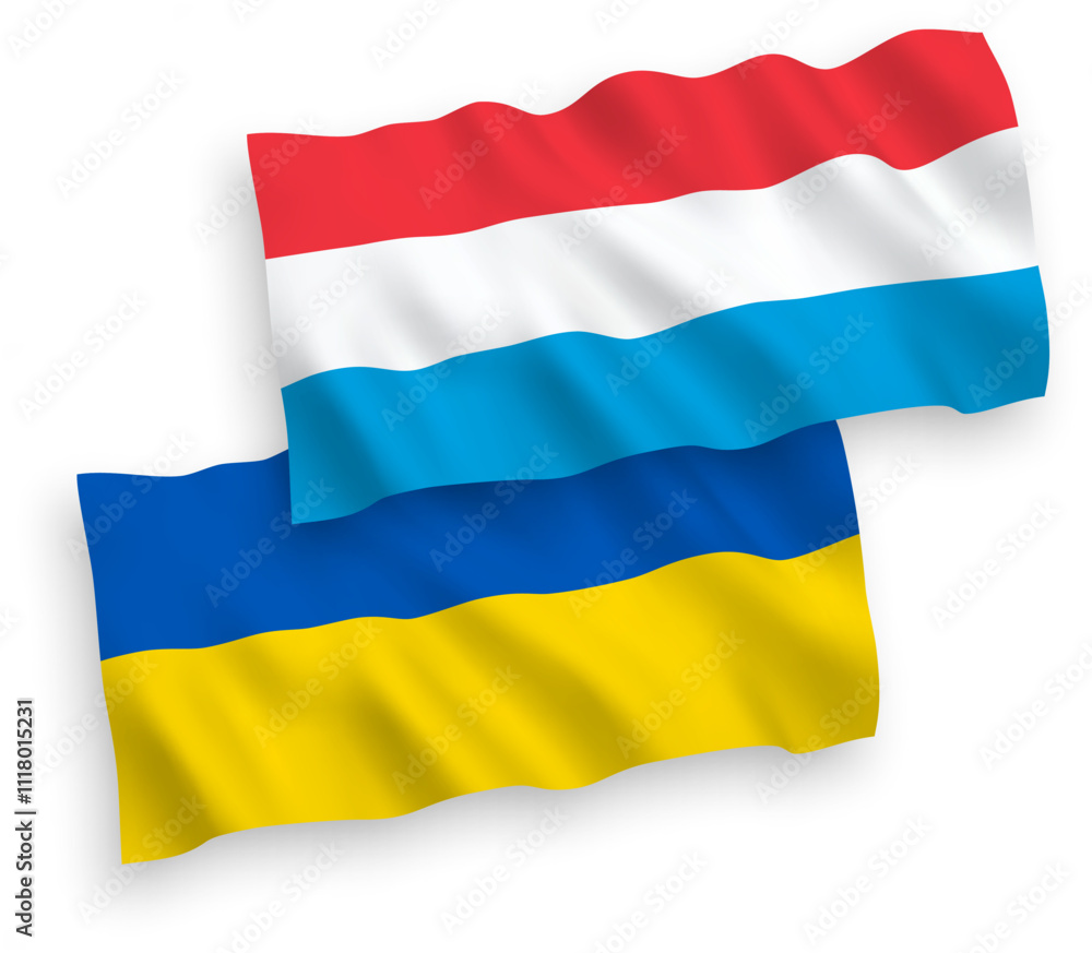 Fototapeta premium Flags of Luxembourg and Ukraine on a white background