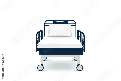 A minimalist hospital bed with clean lines, ready for patient care and recovery. isolated on white background. photo