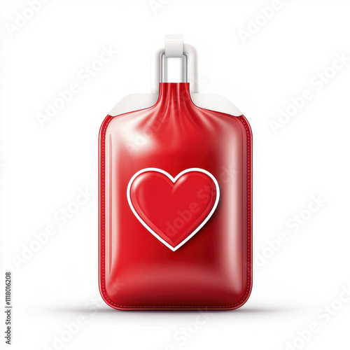 A red blood bag with a heart symbol representing health and donation. isolated on white background. photo