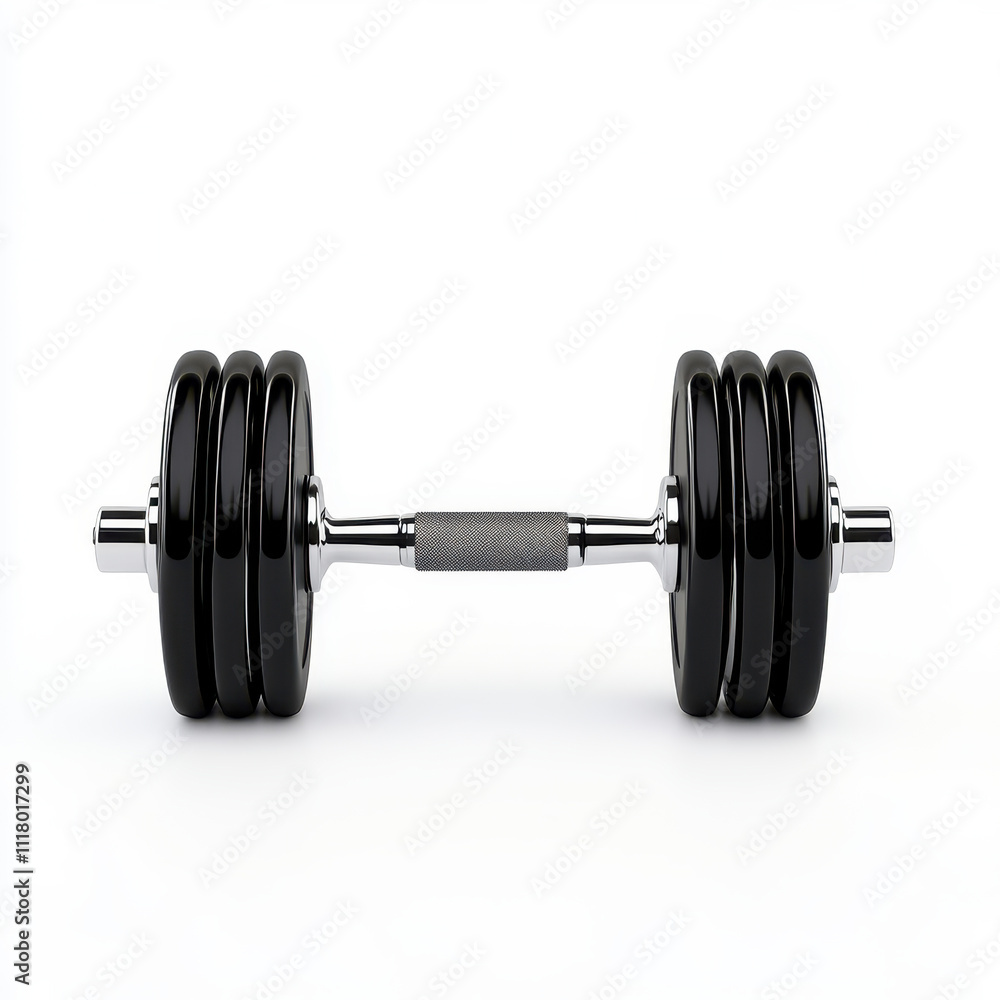 Naklejka premium A sleek black dumbbell ready for strength training workouts at the gym. isolated on white background.