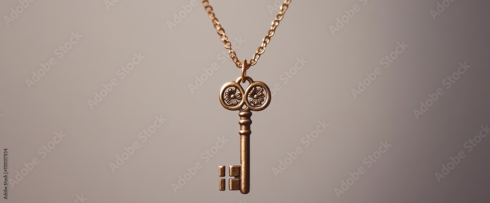 Antique Key Pendant on a Gold Chain Antique Key Pendant on a Gold Chain