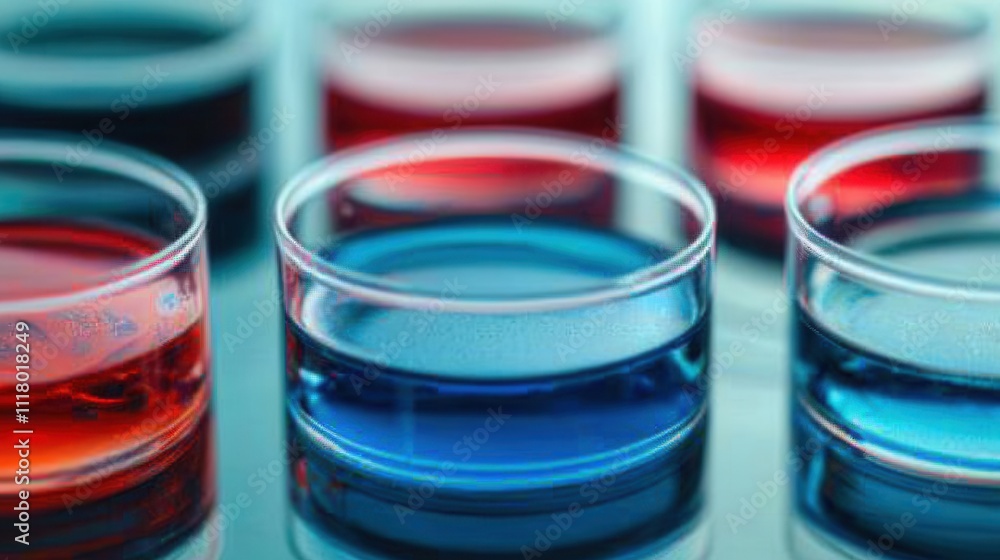 Colorful Liquid Samples in Petri Dishes Highlighting Vibrant Science Experiments Colorful Liquid Samples in Petri Dishes Highlighting Vibrant Science Experiments