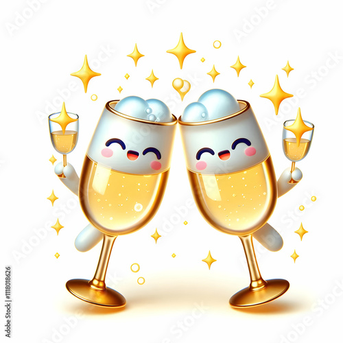 Wallpaper Mural 3D Champagne glasses clinking with sparkling bubbles isolated on white background. concept as A vector illustration of two champagne glasses clinking surrounded by sparkling bubbles symbolizing celebr Torontodigital.ca