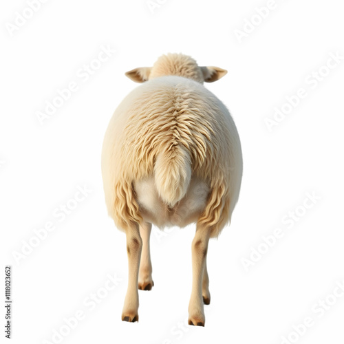 Rear view of a Sheep looking back against white surface