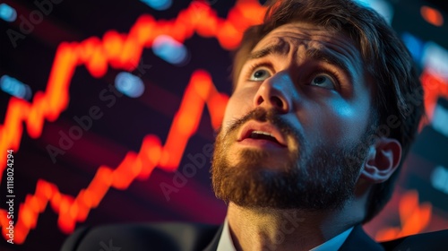 Wallpaper Mural Portrait of a Terrified Businessman During Stock Market Crash - Concept of Financial Crisis and Panic with Declining Graph in Background Torontodigital.ca