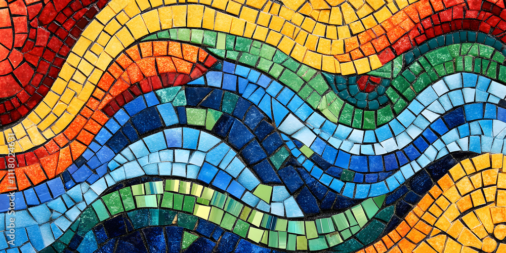 Fototapeta premium Vibrant Colorful Mosaic with Wave-Like Pattern