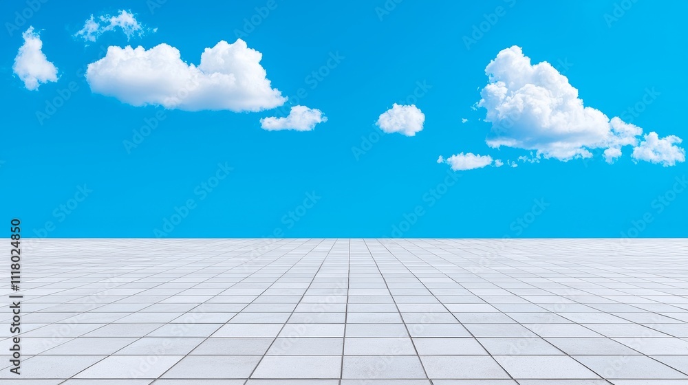 3D Illustration of a Smooth Tile Floor Reflecting Blue Sky and Clouds. 3D Illustration of a Smooth Tile Floor Reflecting Blue Sky and Clouds.