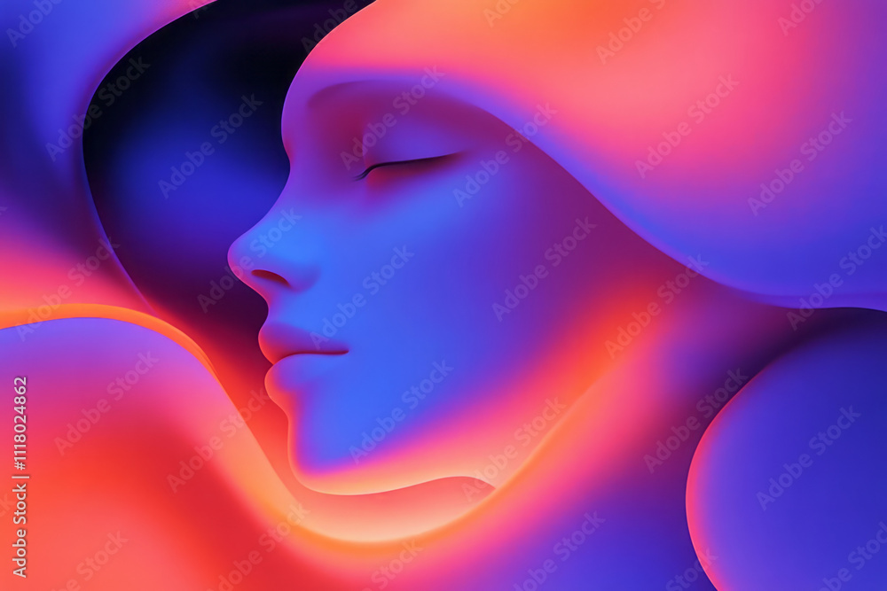 a woman ' s face with a pink and blue background a woman ' s face with a pink and blue background