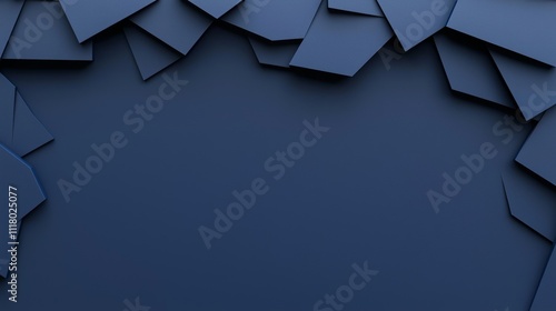 An abstract background with blue 3D geometric shapes, highlighted by deep shadows and a textured finish.