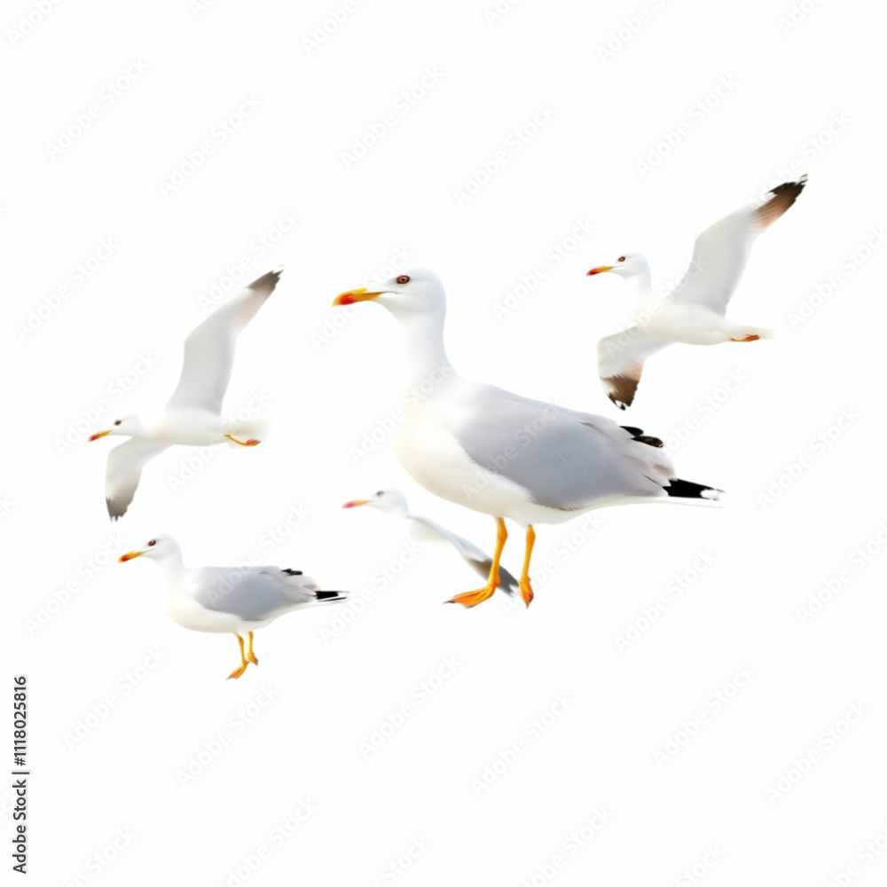 Obraz premium Set of seagulls isolated on white background