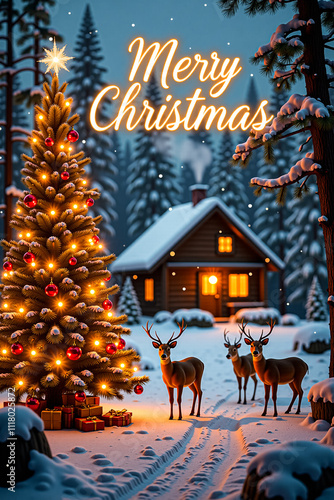 a Christmas tree with a sign that says merry Christmas on it.