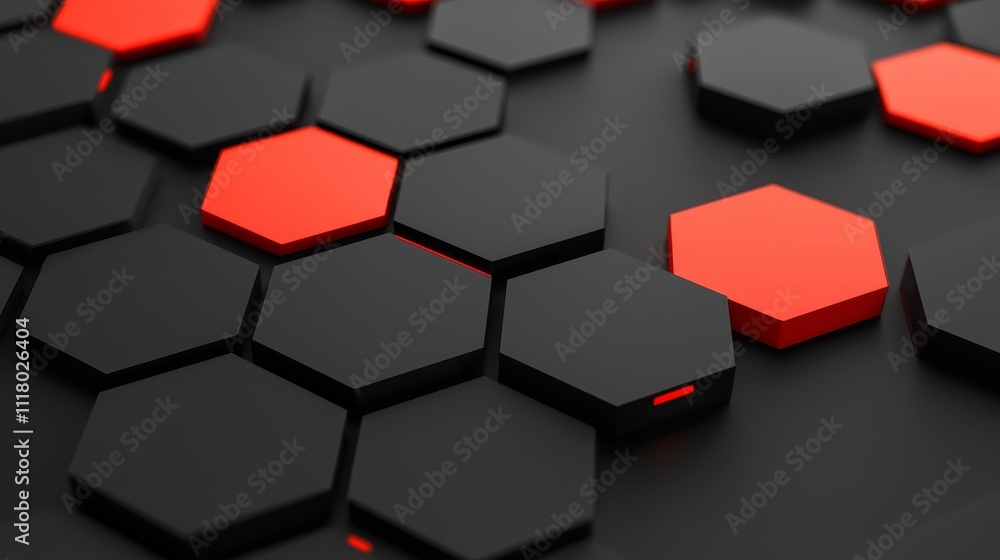 An abstract design featuring a 3D hexagon, highlighted by radiant red and orange lights. An abstract design featuring a 3D hexagon, highlighted by radiant red and orange lights.