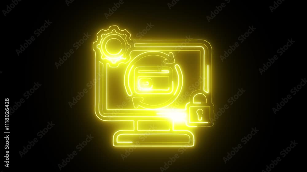 glowing neon payment system icon isolated on black background. HD video motion graphic animation glowing neon payment system icon isolated on black background. HD video motion graphic animation