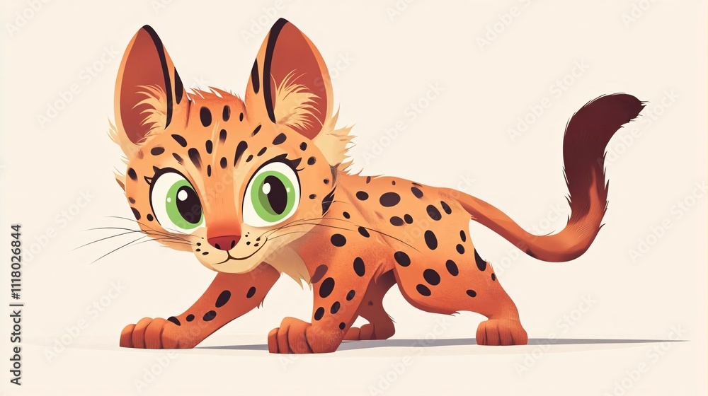 Fototapeta premium Adorable Baby Serval Cat Cartoon Illustration