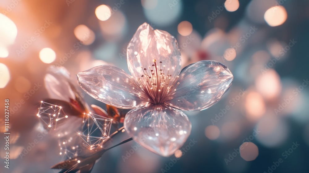 Crystal-like flower blossom with bokeh lights. Crystal-like flower blossom with bokeh lights.