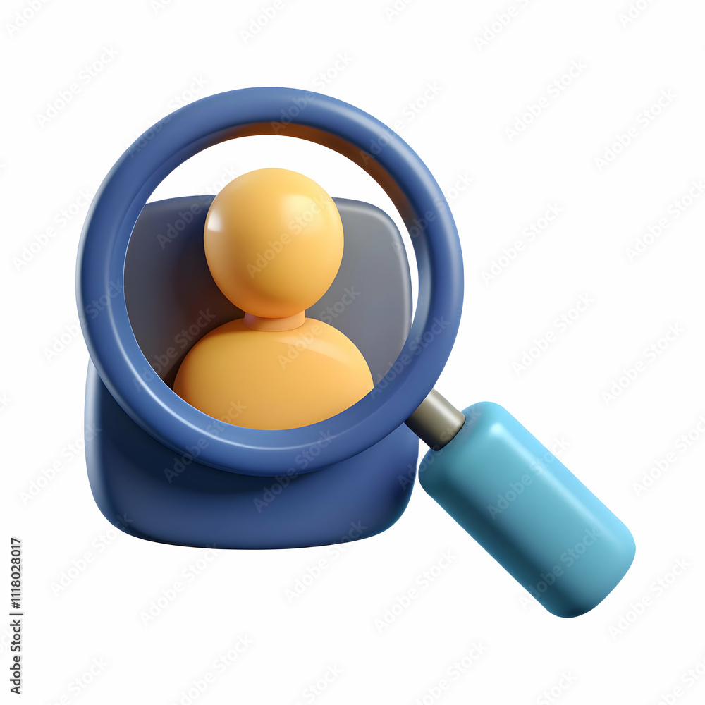 3D Magnifying Glass Icon. Searching for User Profile 3D Magnifying Glass Icon. Searching for User Profile