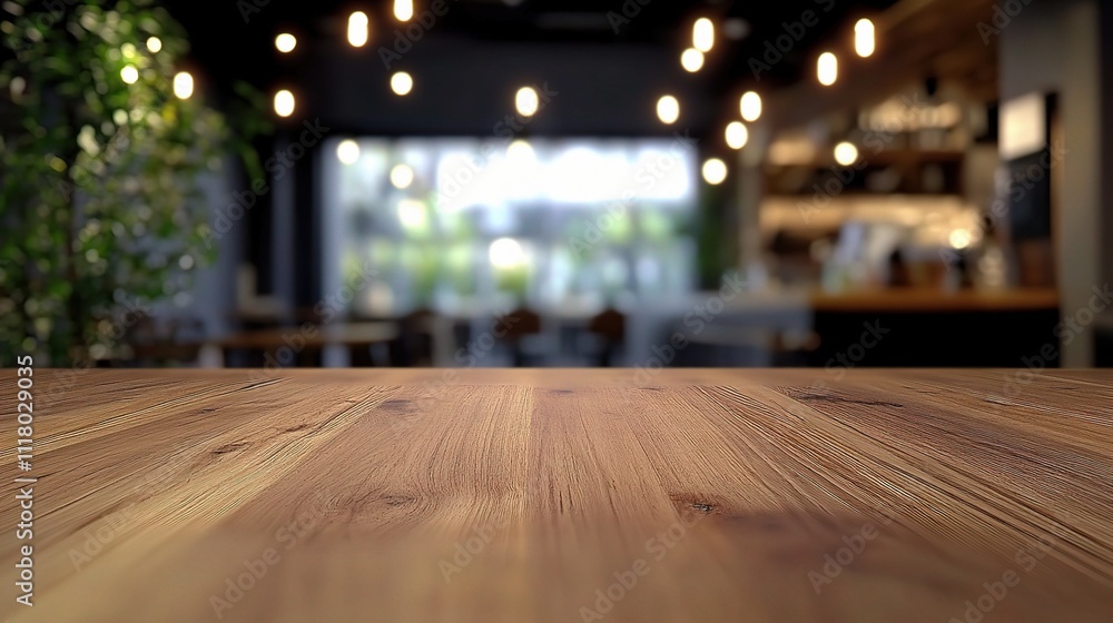 Modern Wood Counter in Stylish Kitchen with Blurred Background Modern Wood Counter in Stylish Kitchen with Blurred Background