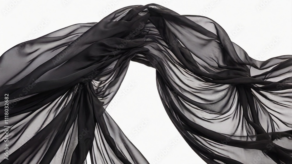 black silk cloth isolated on white, cinematic shot, banner background black silk cloth isolated on white, cinematic shot, banner background