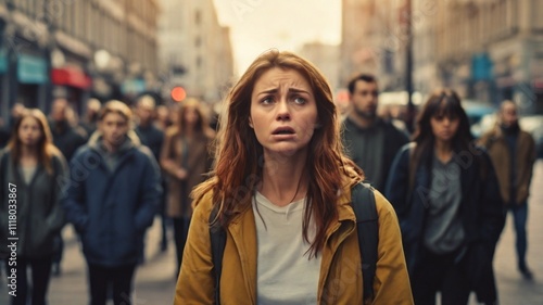 Wallpaper Mural abstract afraid woman walking in the city, sad mood Torontodigital.ca