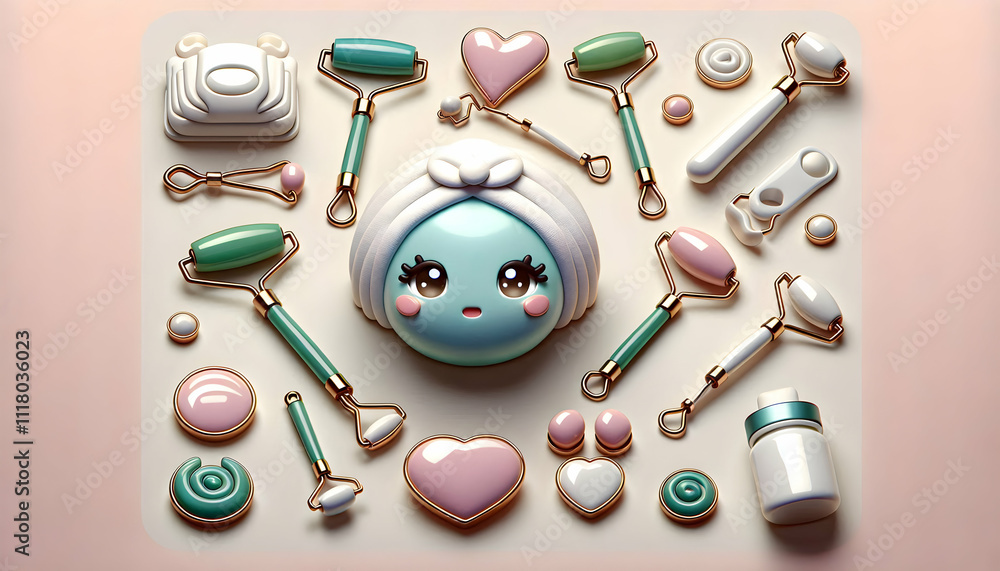 3D Facial massage tools vector concept as A set of elegant vector illustrations of facial massage tools such as jade rollers and gua sha stones perfect for infographics on skincare and self care with 3D Facial massage tools vector concept as A set of elegant vector illustrations of facial massage tools such as jade rollers and gua sha stones perfect for infographics on skincare and self care with