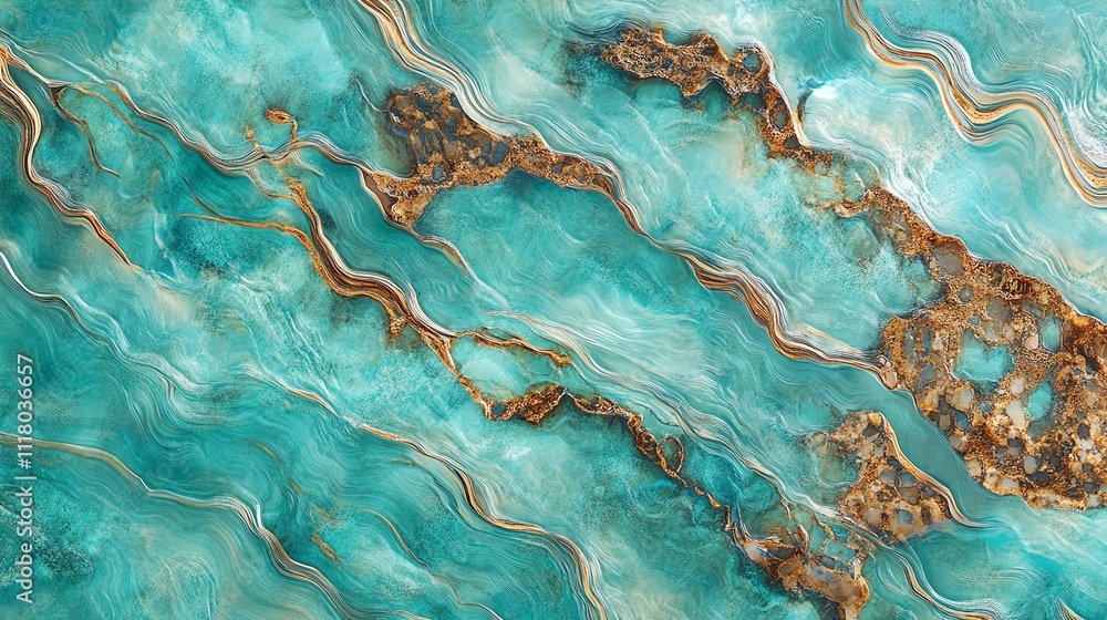 Abstract fluid art with teal and gold wave patterns and textures. Abstract fluid art with teal and gold wave patterns and textures.
