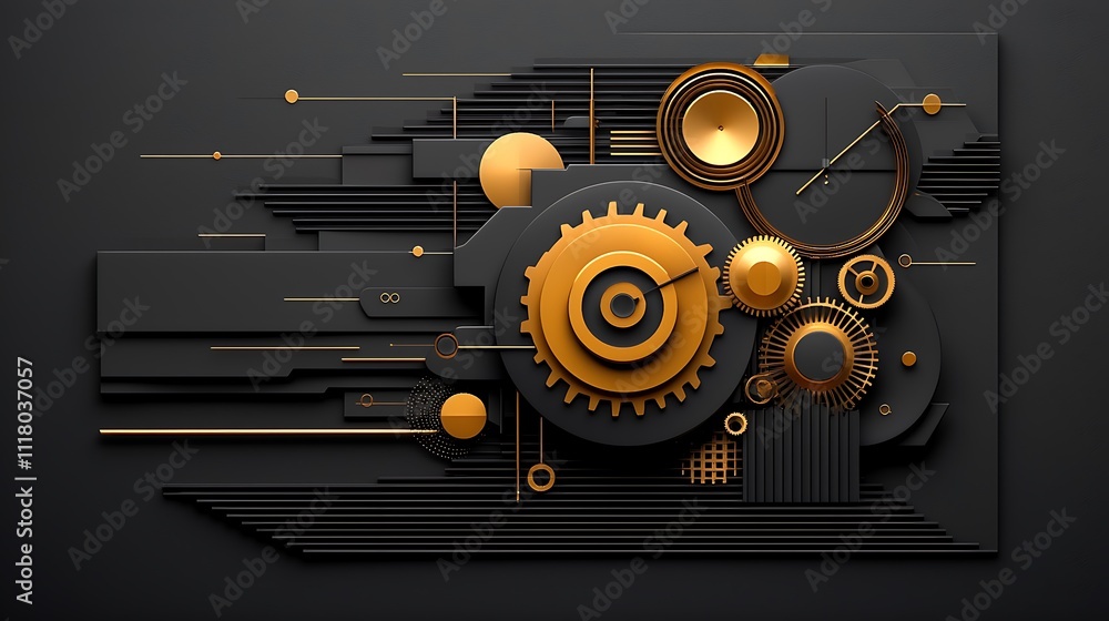 Obraz premium A photostock of an abstract art deco-inspired design in golden and black tones. Ultra-Realistic, Photo Realistic, highly detailed, 