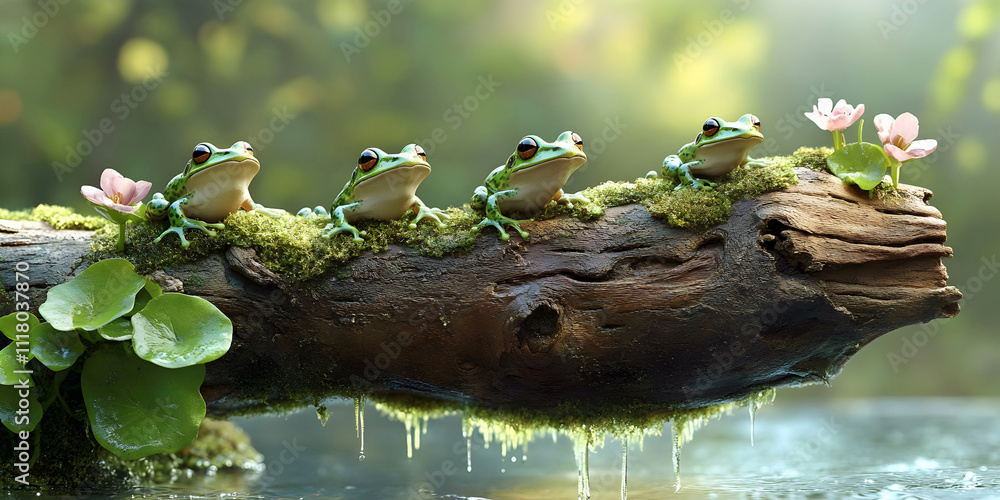 Naklejka premium frogs on tree trunk, ai
