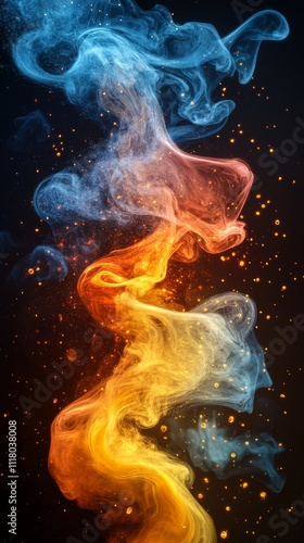 Colorful smoke waves create a mesmerizing visual effect