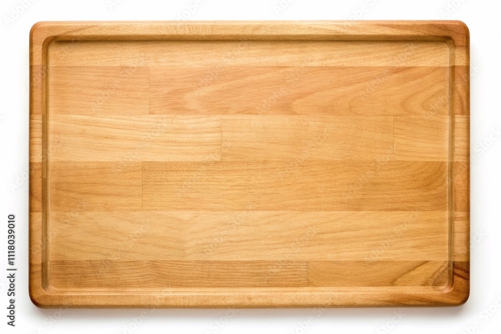 A wooden cutting board isolated on a white background, viewed from above, showcasing its natural texture and grain. A wooden cutting board isolated on a white background, viewed from above, showcasing its natural texture and grain.