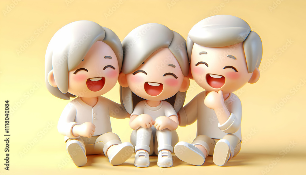 3D Family sharing a hearty laugh together on a sunny day capturing genuine joy and connection macro close up with copy space on right. concept as A joyful family sharing a hearty laugh together on a s 3D Family sharing a hearty laugh together on a sunny day capturing genuine joy and connection macro close up with copy space on right. concept as A joyful family sharing a hearty laugh together on a s