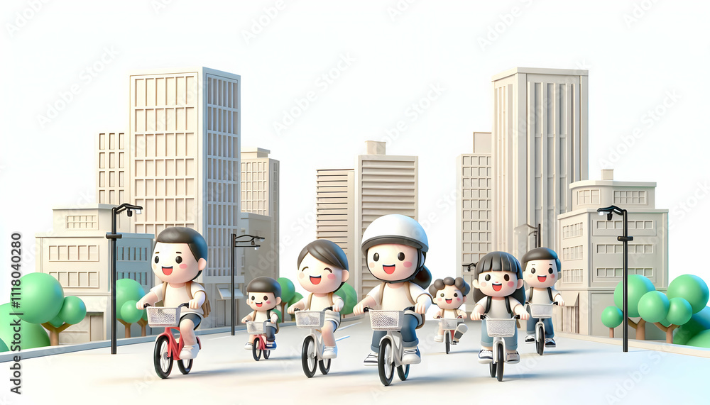 3D Family taking a bike ride together in the city capturing dynamic joy and active bonding macro close up with copy space on right. concept as A joyful family taking a bike ride together in the city c 3D Family taking a bike ride together in the city capturing dynamic joy and active bonding macro close up with copy space on right. concept as A joyful family taking a bike ride together in the city c