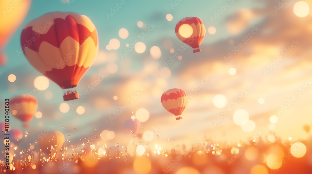 Obraz premium Colorful hot air balloons in a dreamy sky.