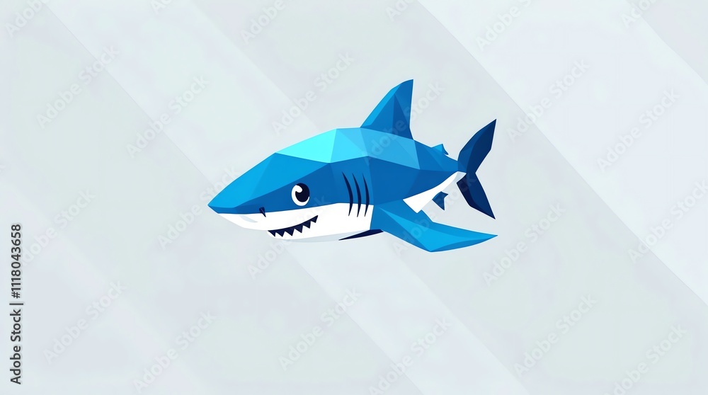 Geometric Blue Shark: Low Poly Aquatic Animal Design Geometric Blue Shark: Low Poly Aquatic Animal Design