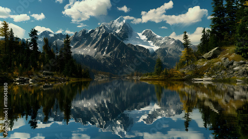 Pristine Alpine Lake Reflection with Majestic Mountain Peaks