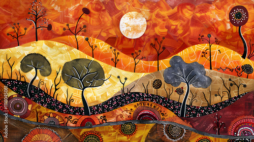 Vibrant Dreamtime Landscape Inspired by Indigenous Art