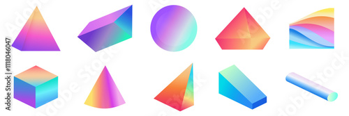 color gradient shapes collection. 3d geometric shapes. Geometric gradient in minimal style.